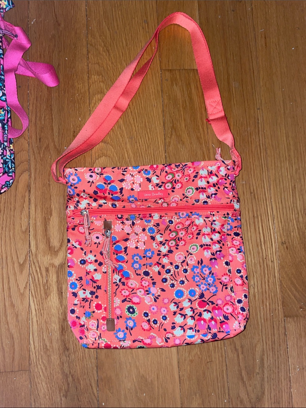 Vera Bradley Bright Coral Floral Crossbody with Blue Accents